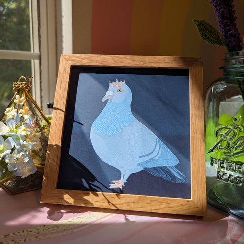 Birds in Hats | Powder Blue Pigeon with a Silver Crown